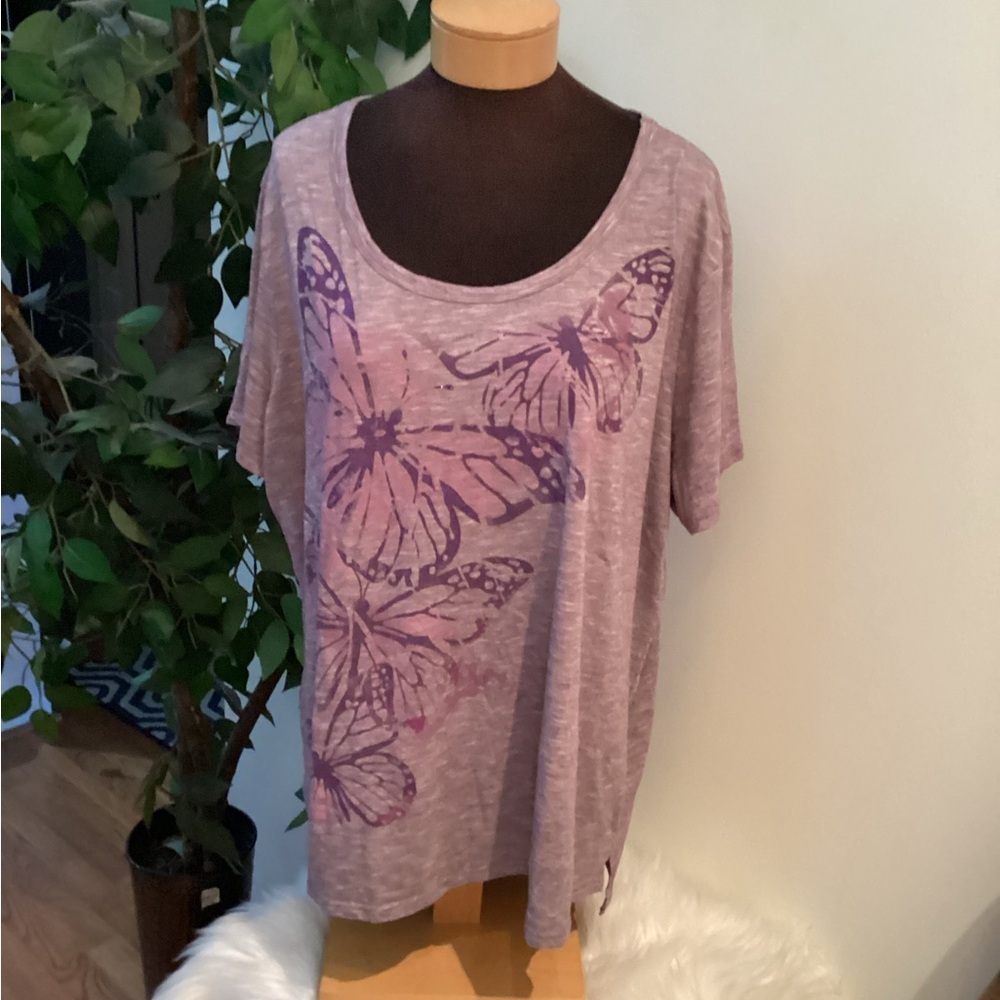 Just My Size shades of purple butterfly scoopneck shirt sleeve tee Woman’s 4X